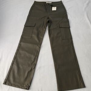 tgla Faux Leather Cargo Pants, Olive Green Women's Size 7/28  Vegal Leather